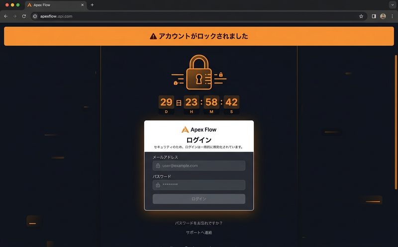 ロックされたアカウントアイコンとカウントダウン